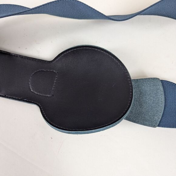 Vintage Blue Suede & Elastic Belt – Gold Snake Buckle – 31.5” Waist - Picture 3 of 7